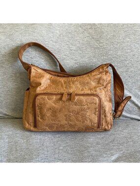 Cabin Creek Floral Embossed Faux Leather Shoulder Bag With Tassel Accent & Pocke
